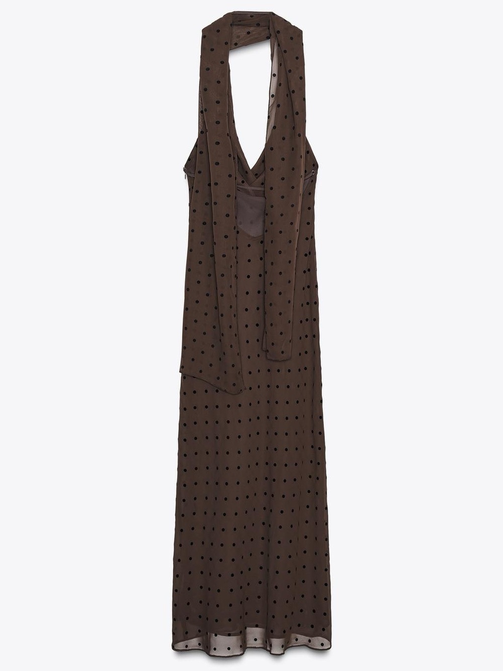 Zara Brown Polka-Dot Halter Maxi Dress w Scarf. M NWT - Picture 11 of 17